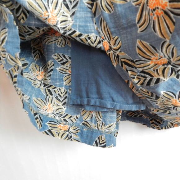 ModCloth Tropical Button Front Skirt Size 10 Blue Floral Below Knee Midi Pockets - Picture 5 of 8